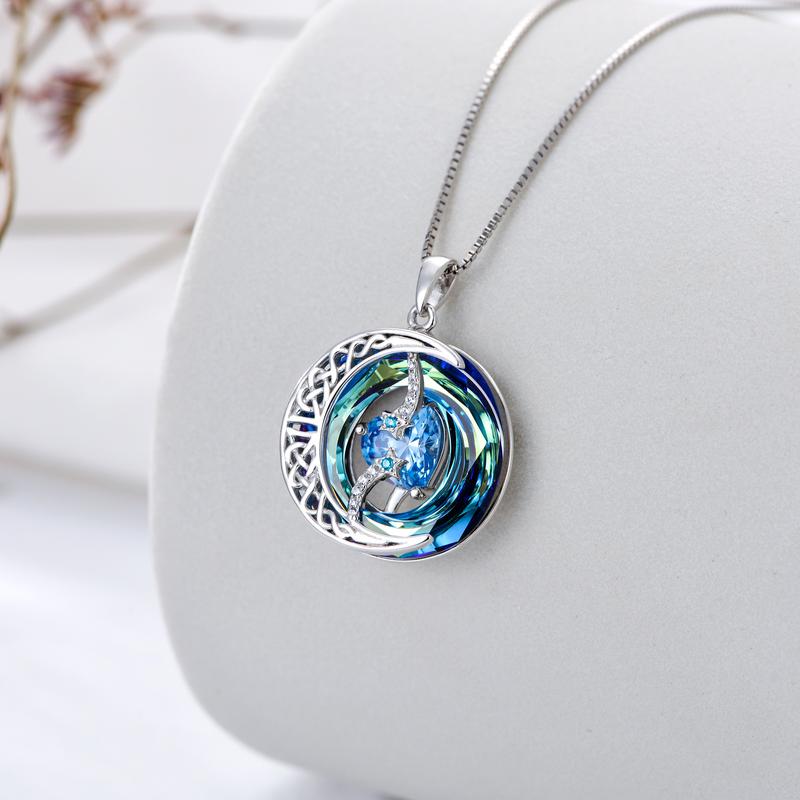 Moon Star Birthstone Pendant Necklace for Women - Jewelry Gift for Wife, Mom, Daughter