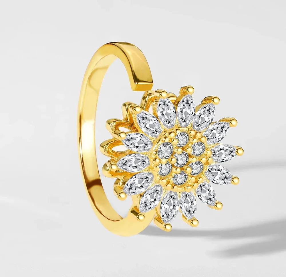 Rotating Sunflower Spinner Ring for Stress Relief