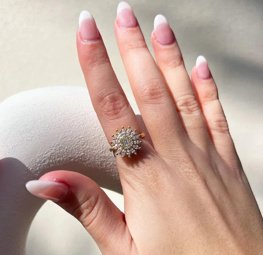 Rotating Sunflower Spinner Ring for Stress Relief