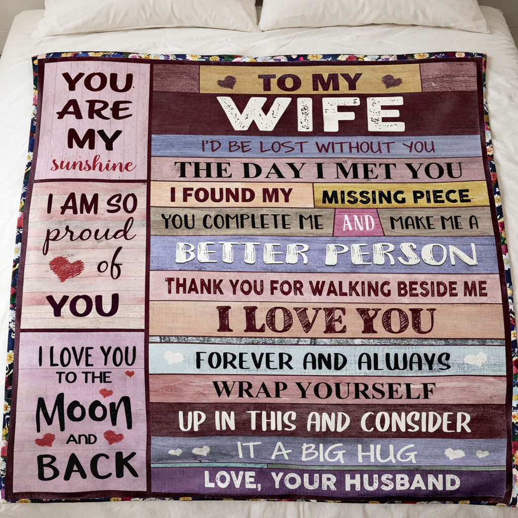 To My Wife Fleece Blanket – Romantic Gift from Husband, Anniversary Birthday Gift for Wife, Love Message Blanket