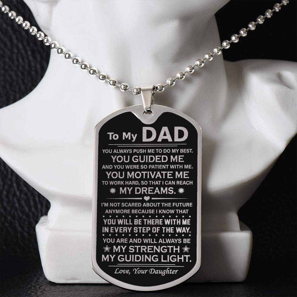 Dad My Dreams Daughter, Dog Tag Necklace, Gift Idea For Dad From Daughter