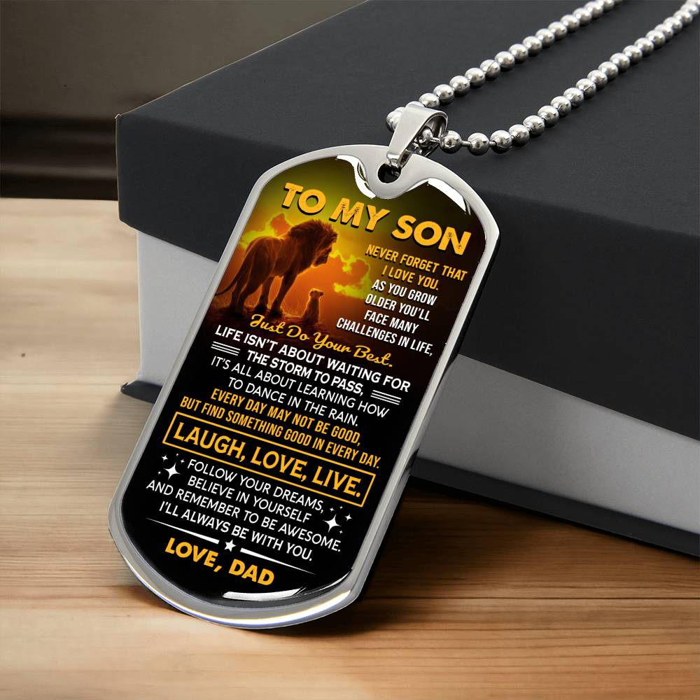 Laugh Love Live - Dog Tag Necklace - Unique Gift For Son From Dad