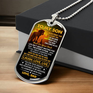 Laugh Love Live - Dog Tag Necklace - Unique Gift For Son From Dad