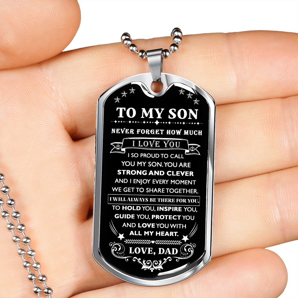 Proud To Call You My Son, Dog Tag Necklace Quotes Meaning Message, 18k Yellow Gold Gift For Son From Dad, Christmas Birthday Gift Ideas