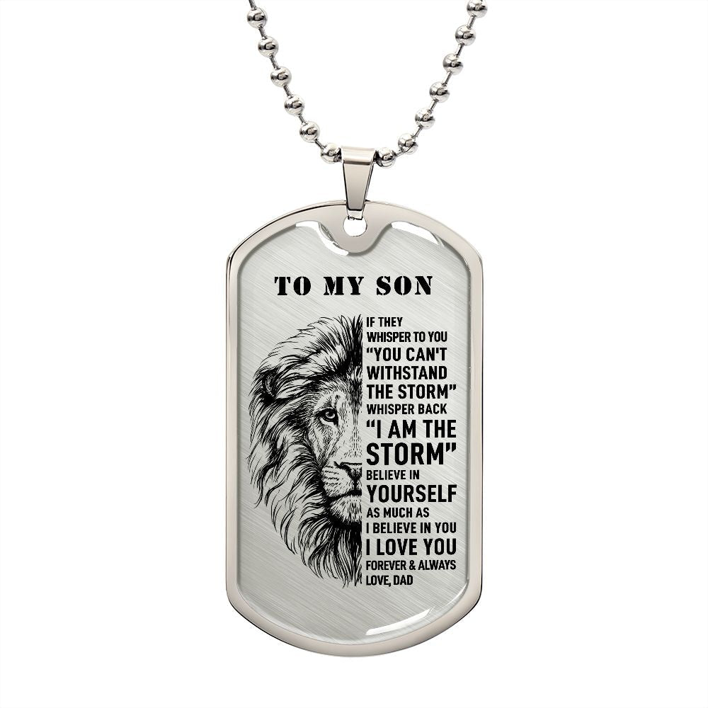 To My Son - I Am The Storm, Meaningful DogTag Necklace Gift Son