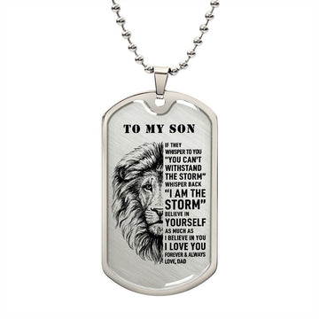 To My Son - I Am The Storm, Meaningful DogTag Necklace Gift Son