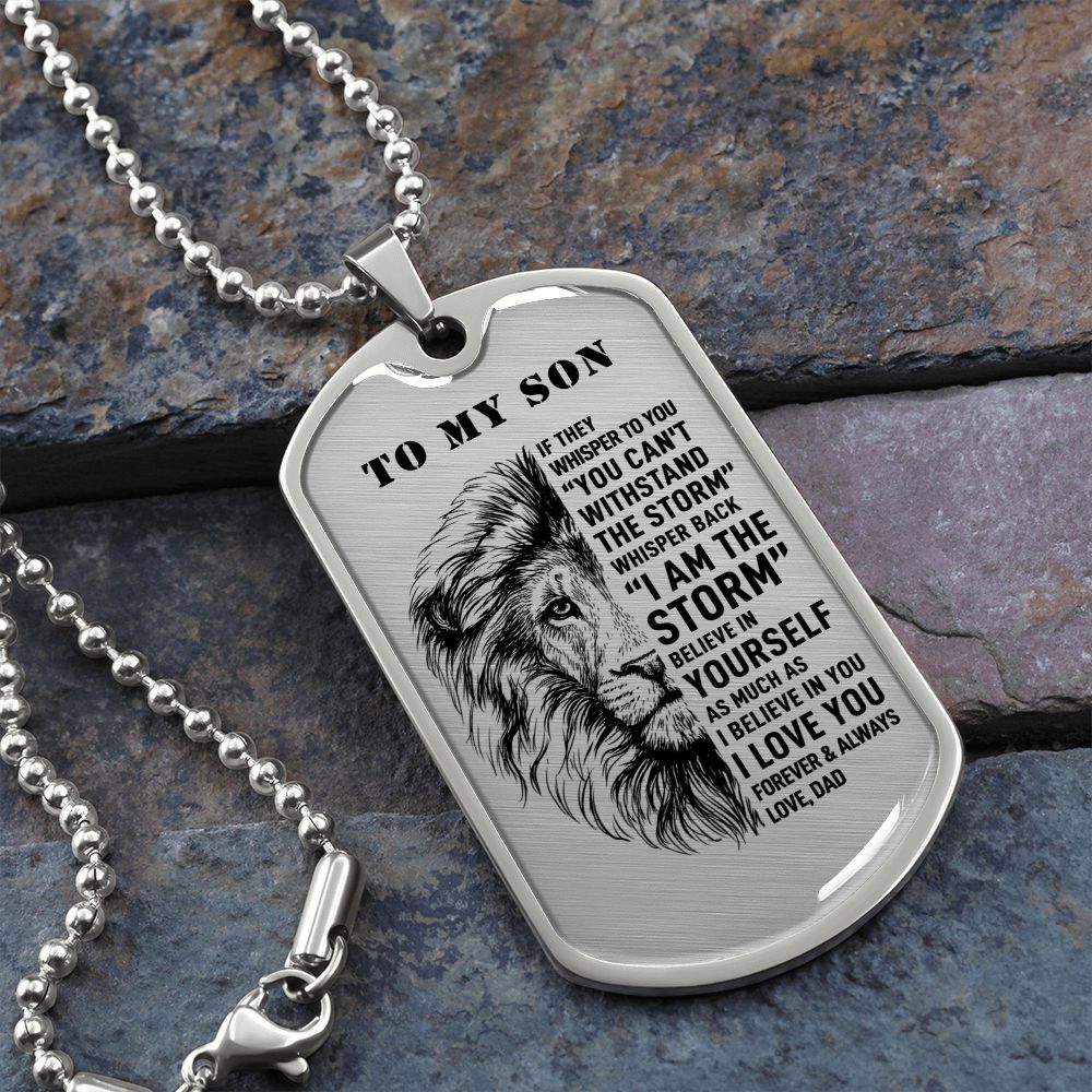 To My Son - I Am The Storm, Meaningful DogTag Necklace Gift Son