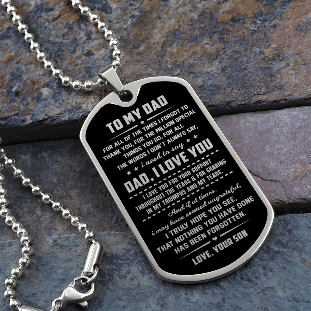 Dad I Love You, Dog Tag Necklace, Best Gift For Dad From Son