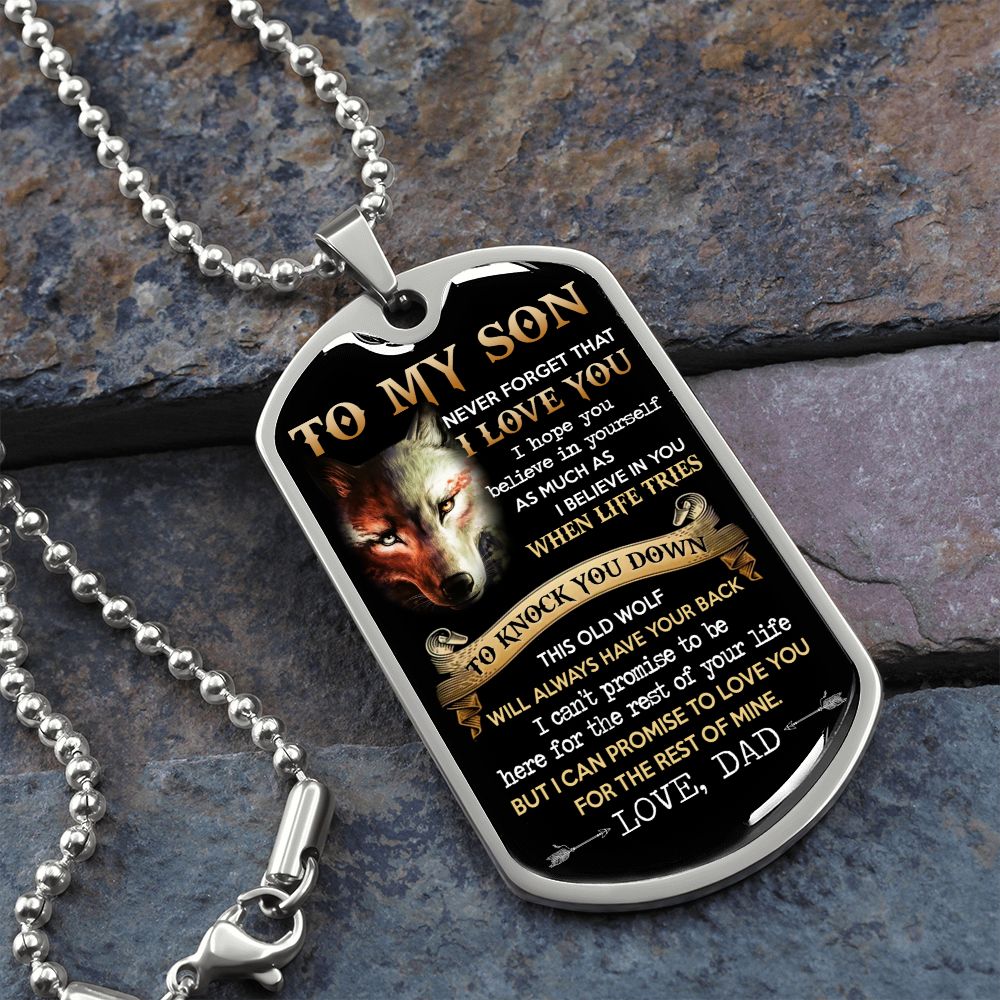 To My Son | This Old Wolf | Dog Tag Necklace | Gift For Son From Dad
