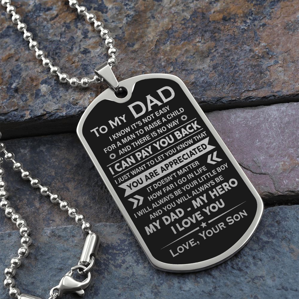 Dad Man To Raise A Child, Dog Tag Necklace, Best Dad Gift Idea From Son