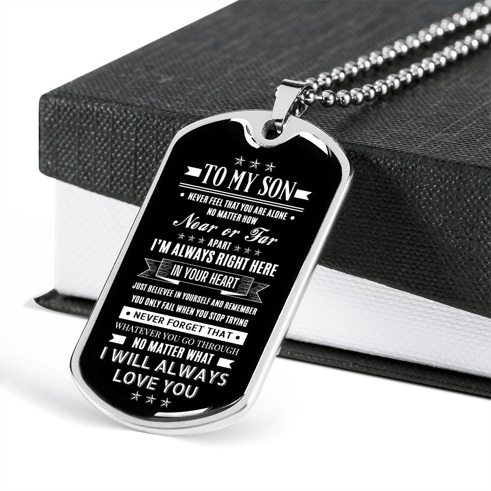 Son I'm Always Right Here, Dog Tag Necklace Meaning Message, 18k Yellow Gold Gift For Son From Dad, Best Christmas Birthday Gift Ideas
