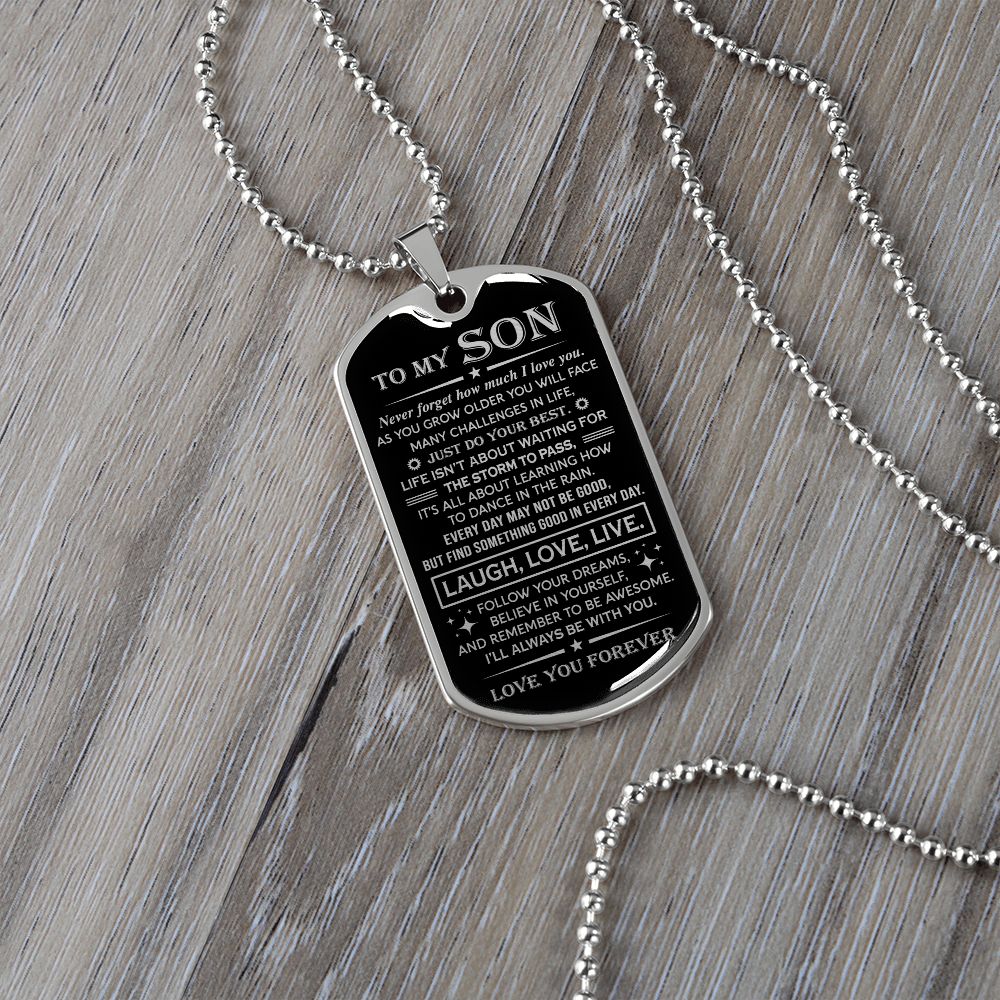 Son Laugh Love Live, Dog Tag Necklace, Gift for Son from Dad
