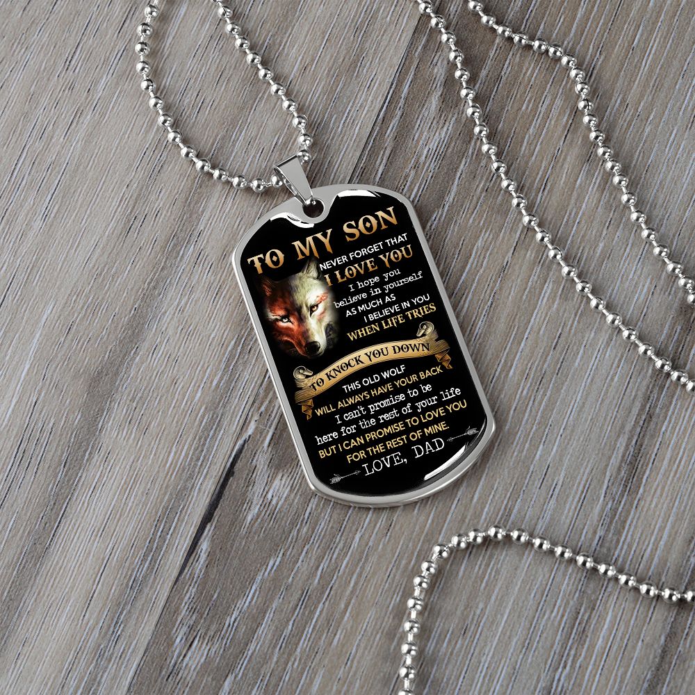 To My Son | This Old Wolf | Dog Tag Necklace | Gift For Son From Dad
