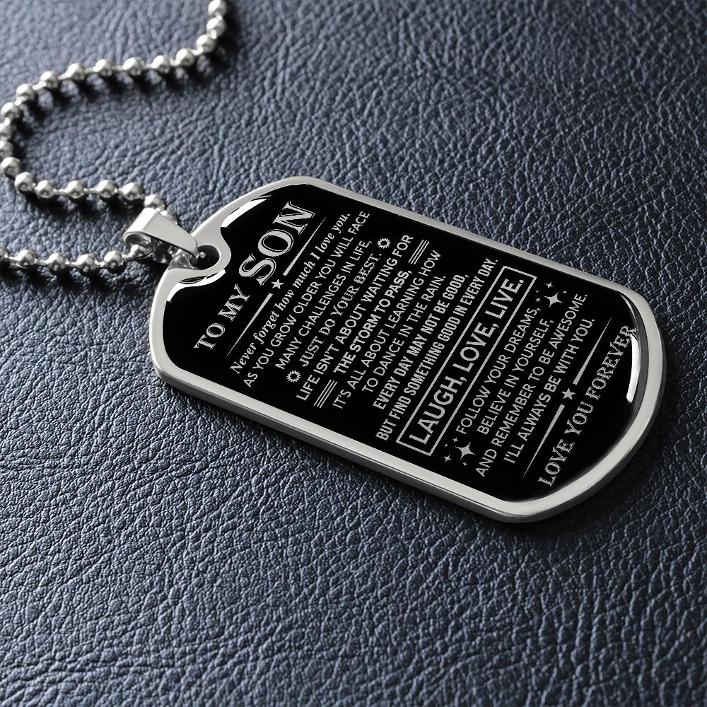 Son Laugh Love Live, Dog Tag Necklace, Gift for Son from Dad