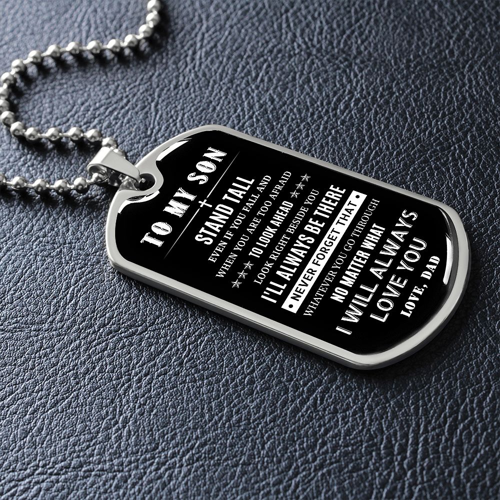 To My Son - Stand Tall If You Fall, DogTag Necklace for Son