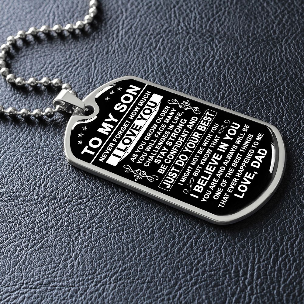 To My Son Gift From Dad | Just Do Your Best | Dog Tag Necklace Christmas Gift