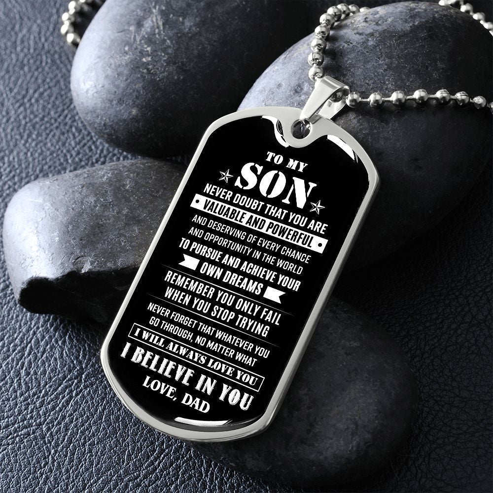 To My Son - Valuable And Powerful, Dogtag Necklace For Son