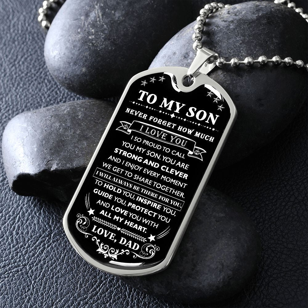 Proud To Call You My Son, Dog Tag Necklace Quotes Meaning Message, 18k Yellow Gold Gift For Son From Dad, Christmas Birthday Gift Ideas