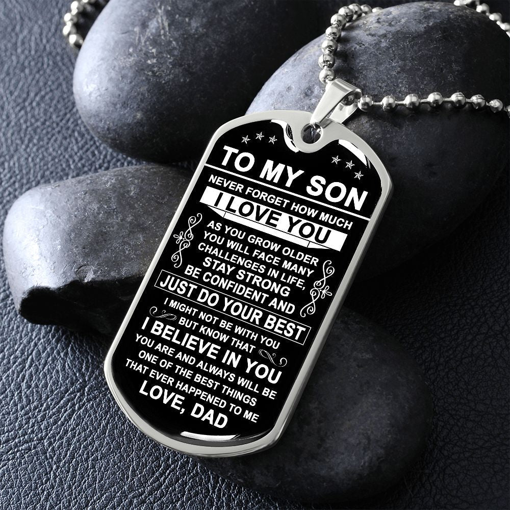 To My Son Gift From Dad | Just Do Your Best | Dog Tag Necklace Christmas Gift