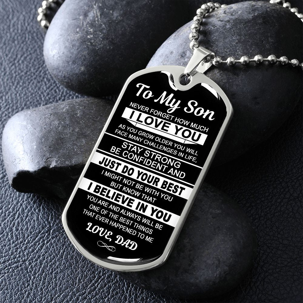 To My Son | Never Forget How Much I Love You | Dog Tag Necklace From Dad