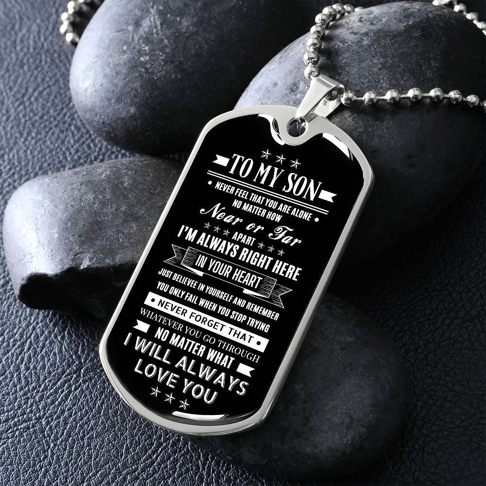 Son I'm Always Right Here, Dog Tag Necklace Meaning Message, 18k Yellow Gold Gift For Son From Dad, Best Christmas Birthday Gift Ideas