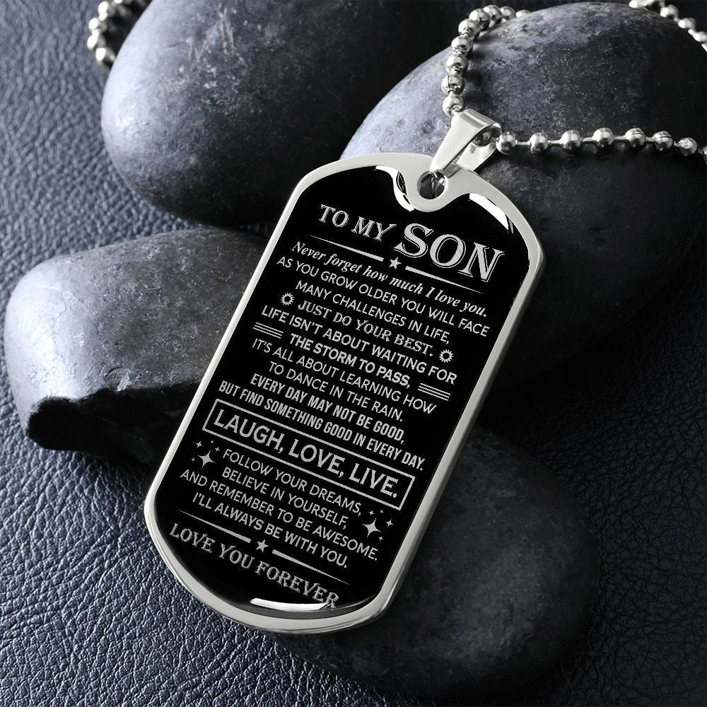 Son Laugh Love Live, Dog Tag Necklace, Gift for Son from Dad