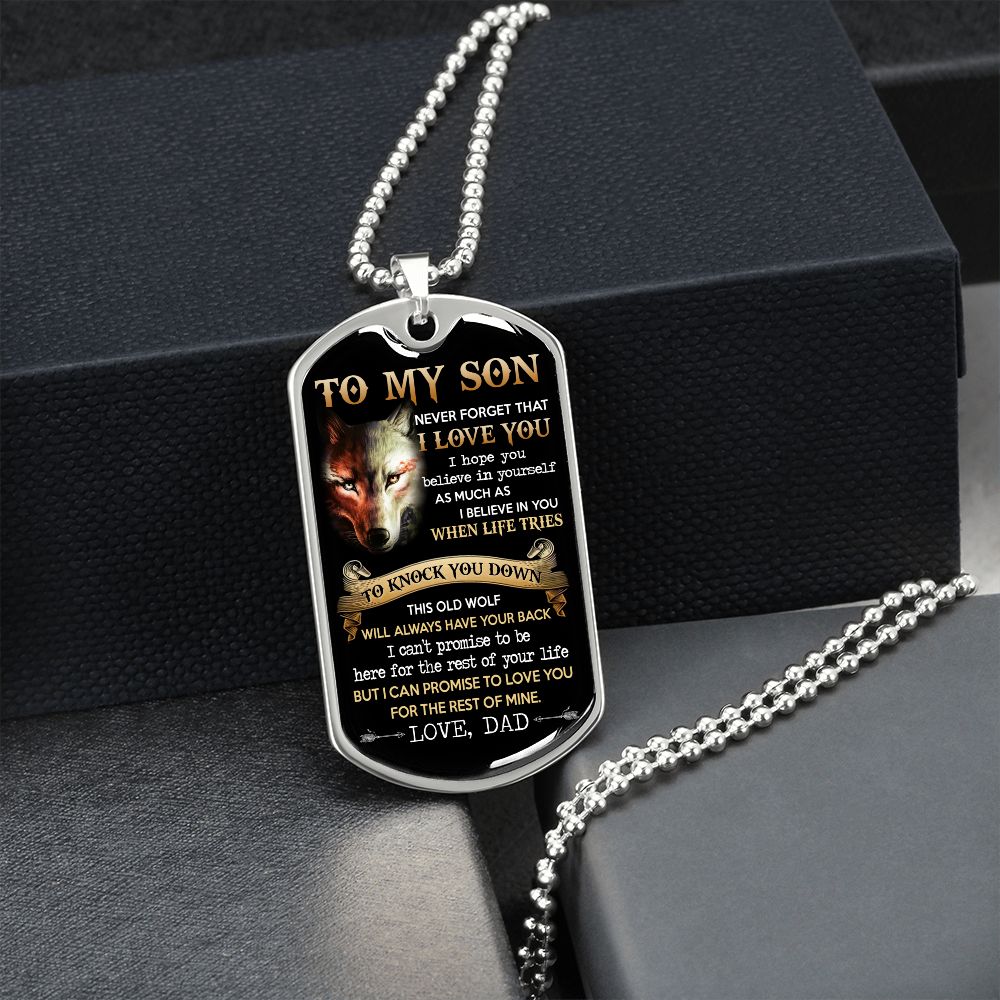 To My Son | This Old Wolf | Dog Tag Necklace | Gift For Son From Dad