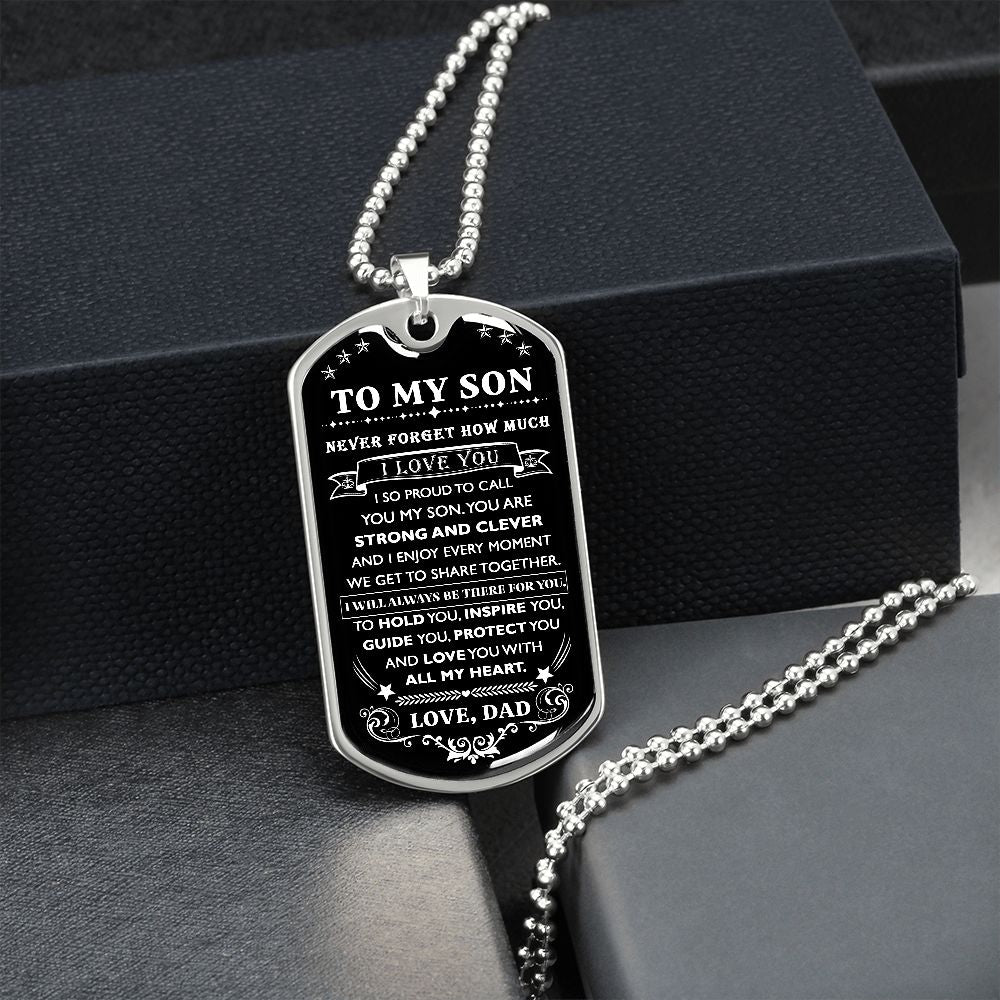 Proud To Call You My Son, Dog Tag Necklace Quotes Meaning Message, 18k Yellow Gold Gift For Son From Dad, Christmas Birthday Gift Ideas