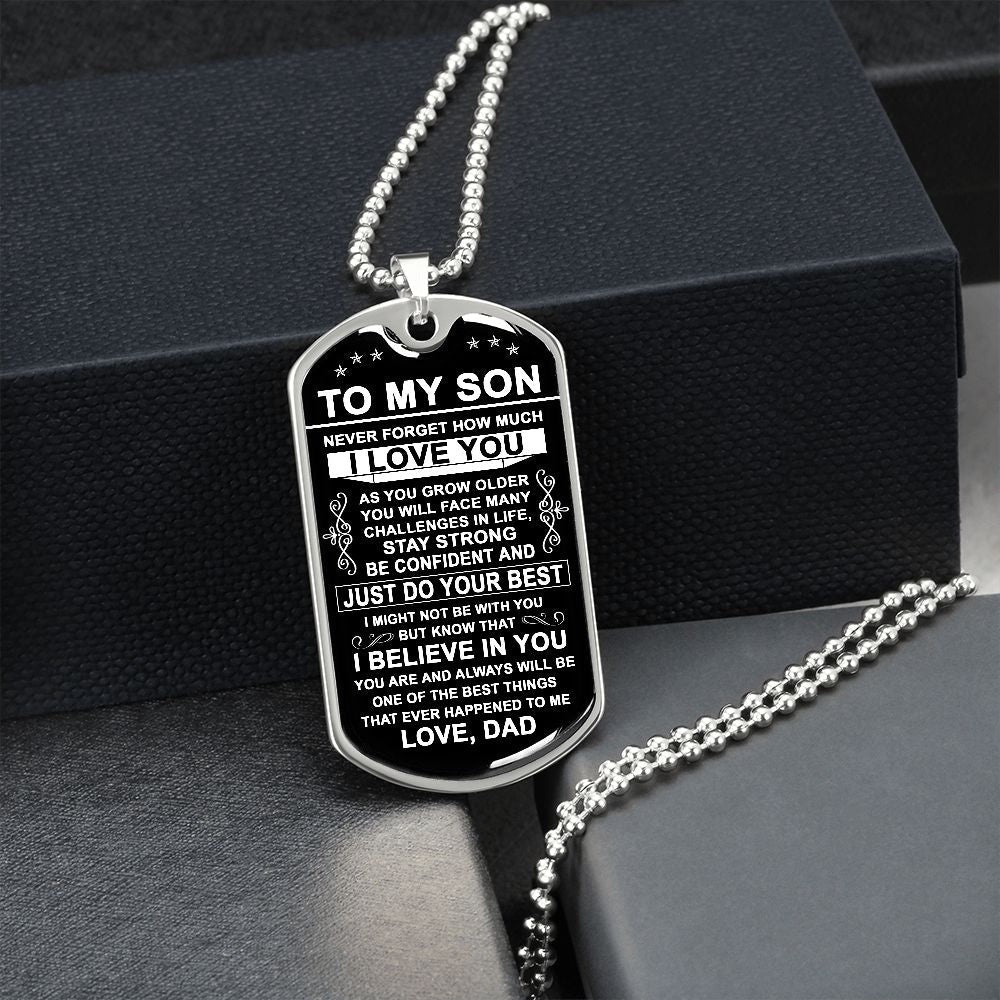To My Son Gift From Dad | Just Do Your Best | Dog Tag Necklace Christmas Gift