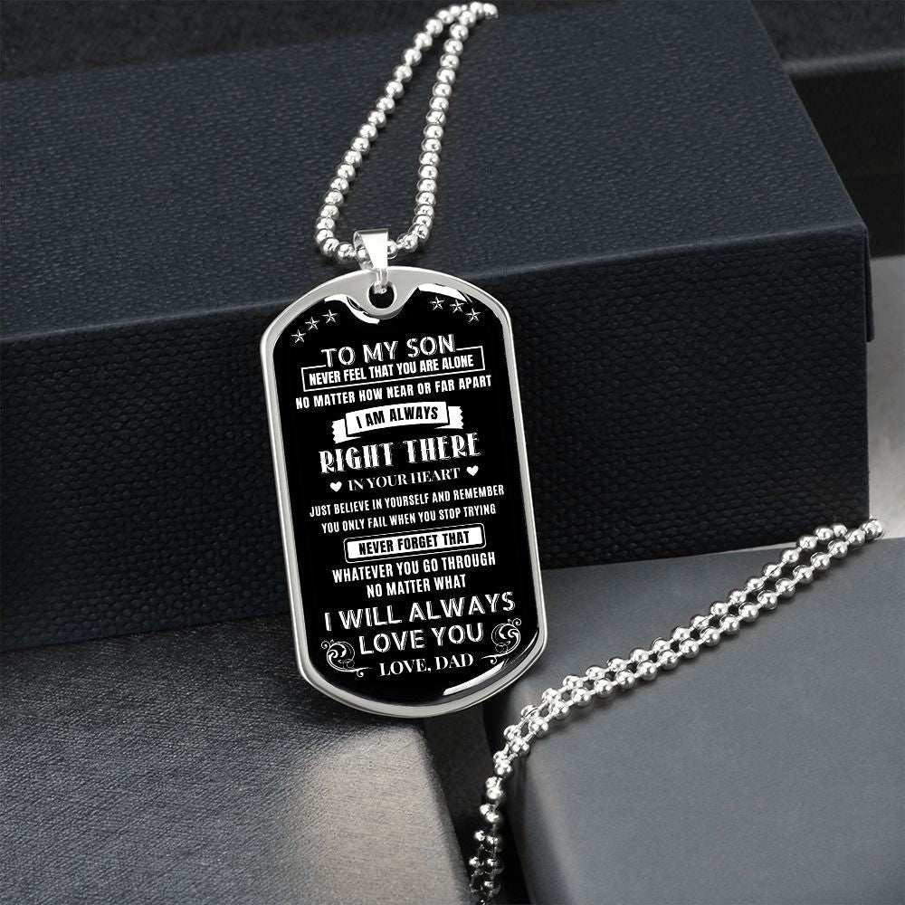 Son Never Feel You Are Alone, Dog Tag Necklace Meaning Message, 18k Yellow Gold Gift For Son From Dad, Best Christmas Birthday Gift Ideas