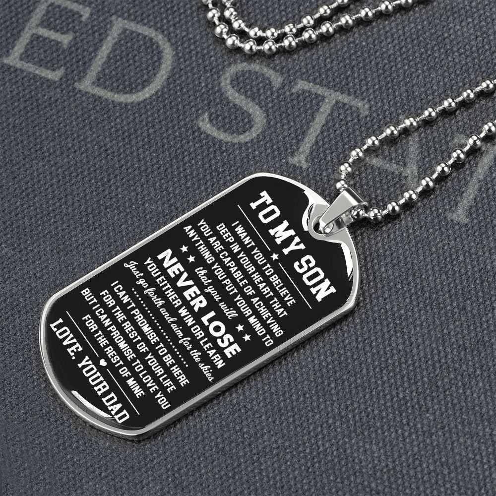 Son Never Lose, Dog Tag Necklace, Christmas Gift Idea, Son Gift from Dad