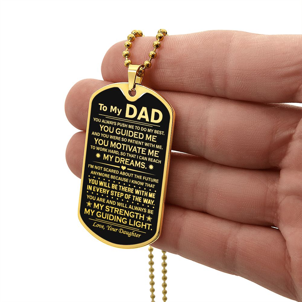 Dad My Dreams Daughter, Dog Tag Necklace, Gift Idea For Dad From Daughter