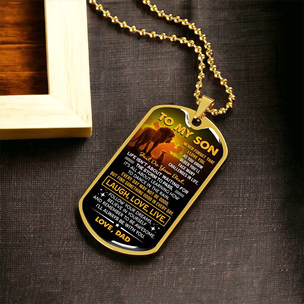 Laugh Love Live - Dog Tag Necklace - Unique Gift For Son From Dad