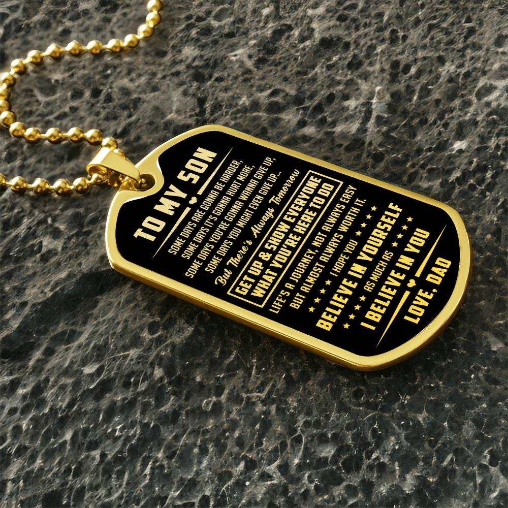 To My Son Dog Tag Necklace, Always Tomorrow, Perfect Gift For Son From Dad