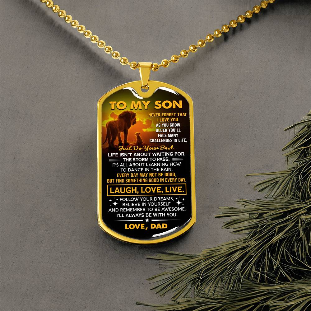 Laugh Love Live - Dog Tag Necklace - Unique Gift For Son From Dad
