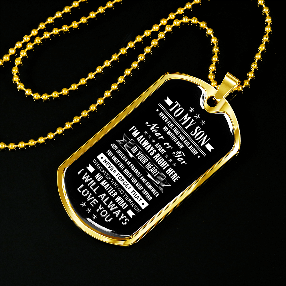 Son I'm Always Right Here, Dog Tag Necklace Meaning Message, 18k Yellow Gold Gift For Son From Dad, Best Christmas Birthday Gift Ideas