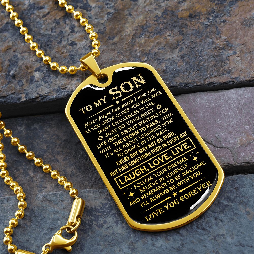 Son Laugh Love Live, Dog Tag Necklace, Gift for Son from Dad