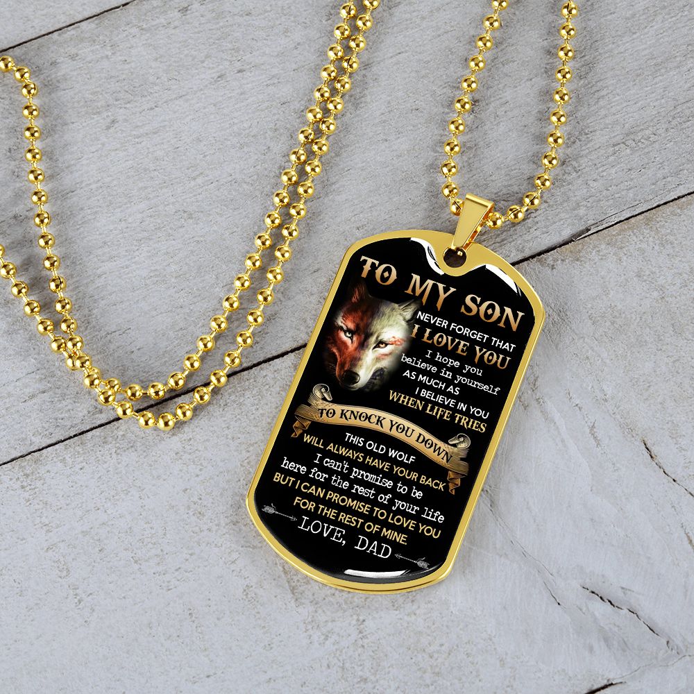 To My Son | This Old Wolf | Dog Tag Necklace | Gift For Son From Dad