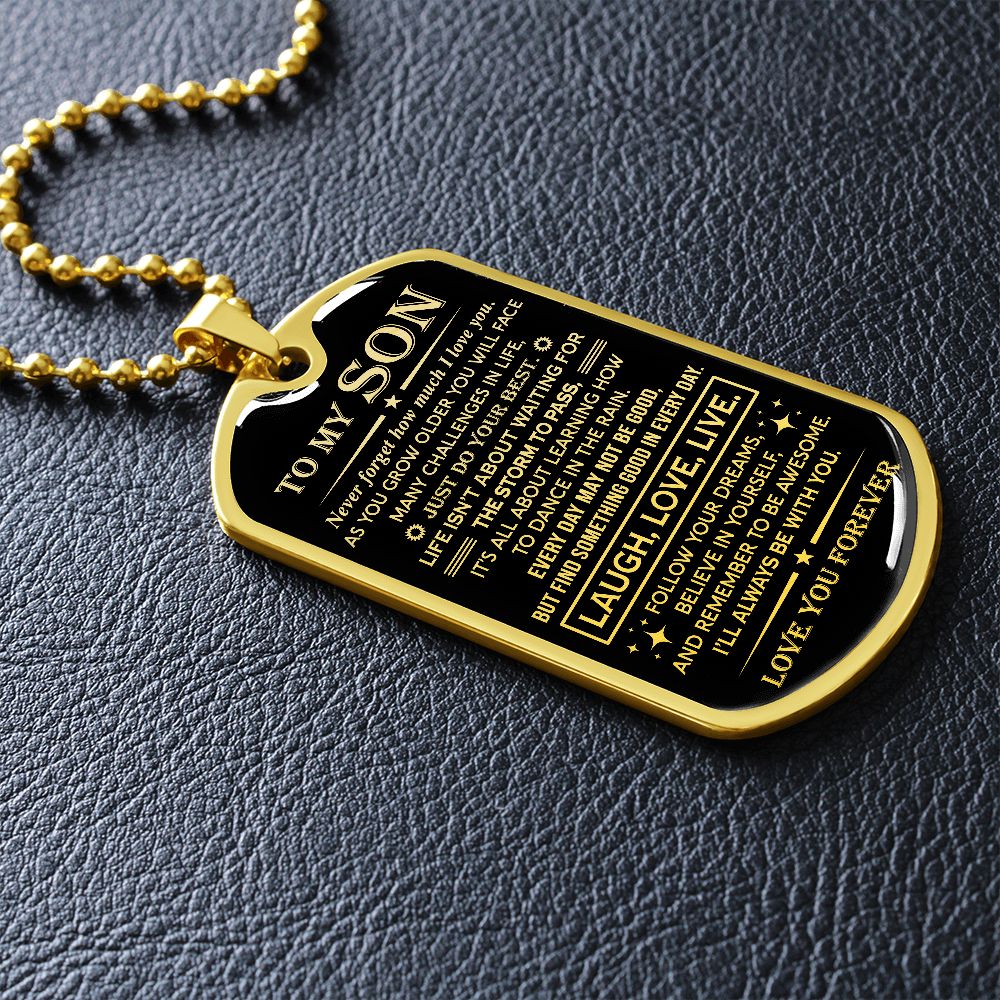 Son Laugh Love Live, Dog Tag Necklace, Gift for Son from Dad