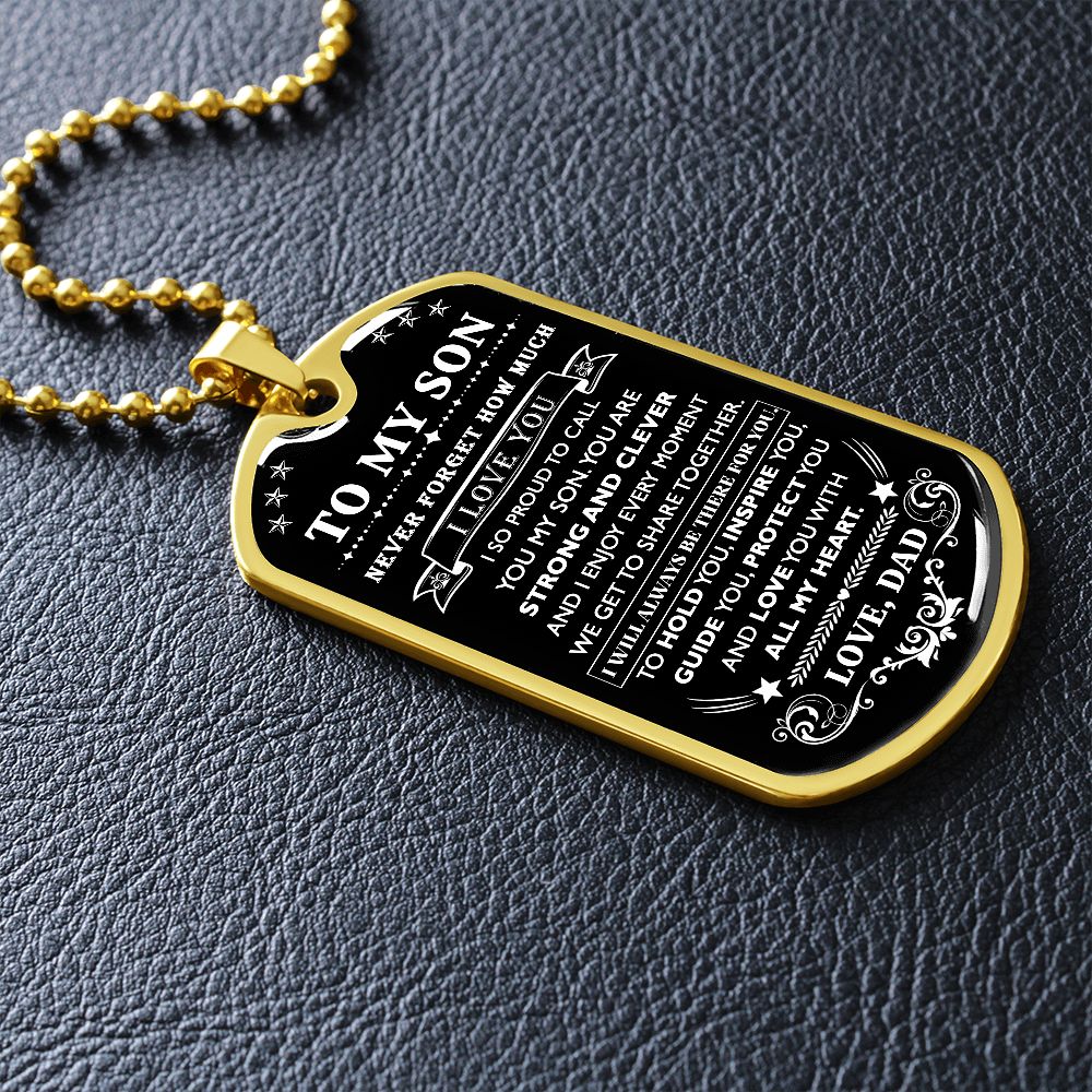 Proud To Call You My Son, Dog Tag Necklace Quotes Meaning Message, 18k Yellow Gold Gift For Son From Dad, Christmas Birthday Gift Ideas