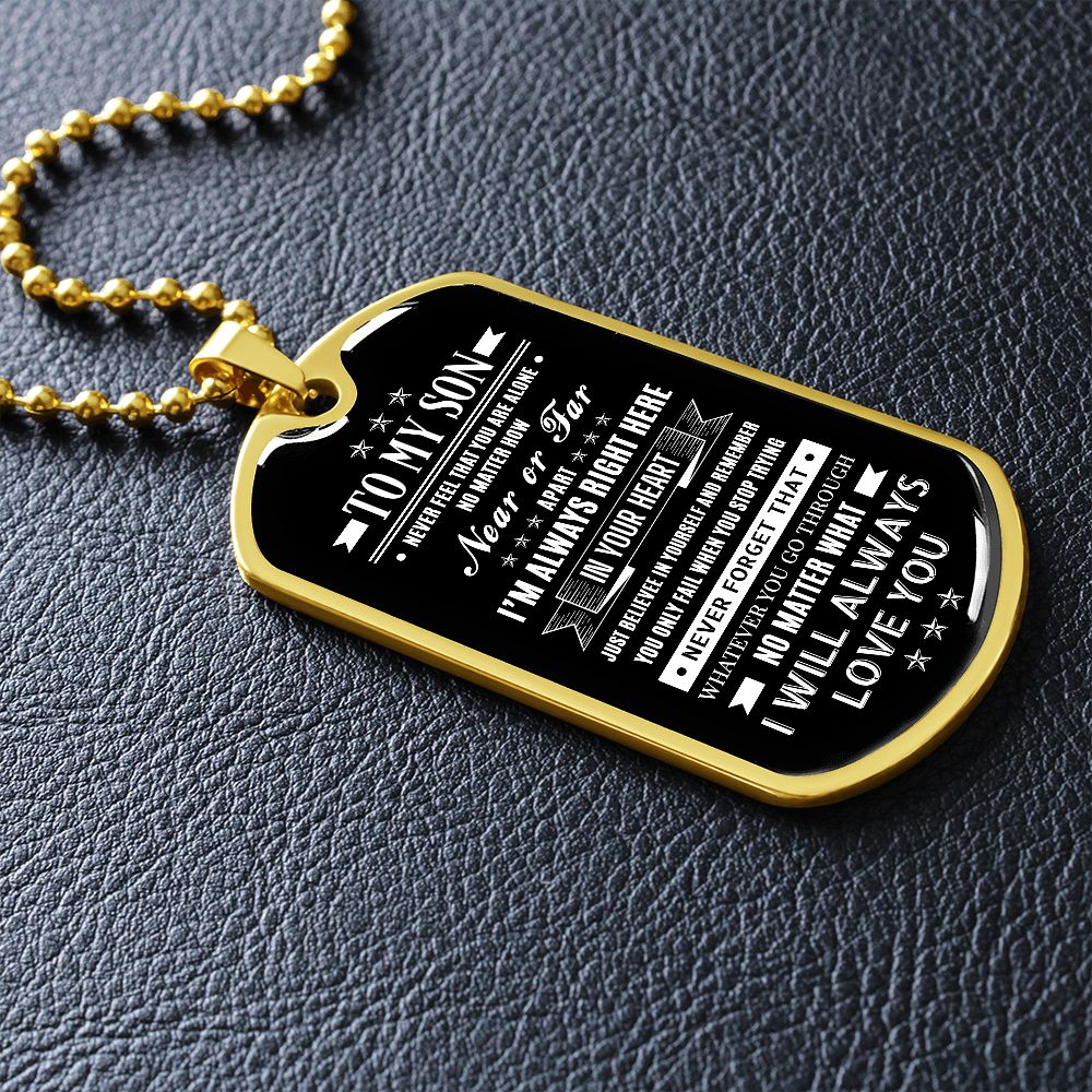Son I'm Always Right Here, Dog Tag Necklace Meaning Message, 18k Yellow Gold Gift For Son From Dad, Best Christmas Birthday Gift Ideas