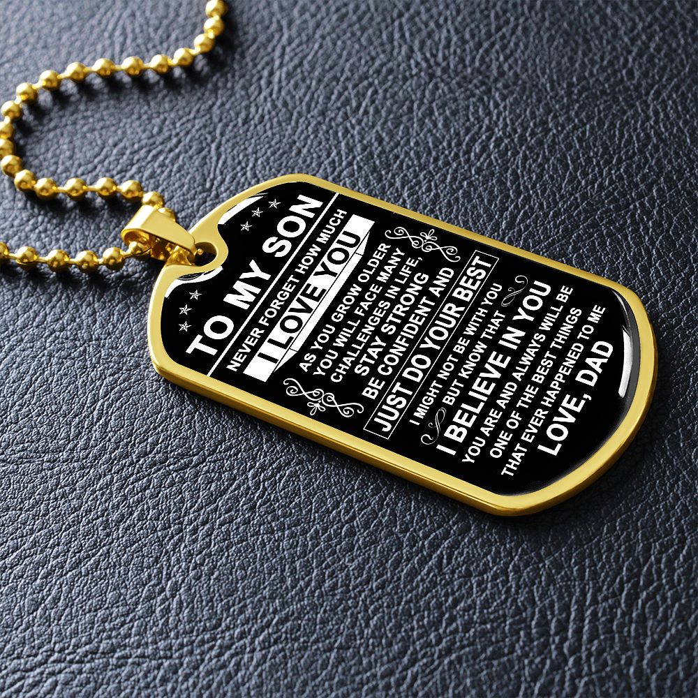 To My Son Gift From Dad | Just Do Your Best | Dog Tag Necklace Christmas Gift