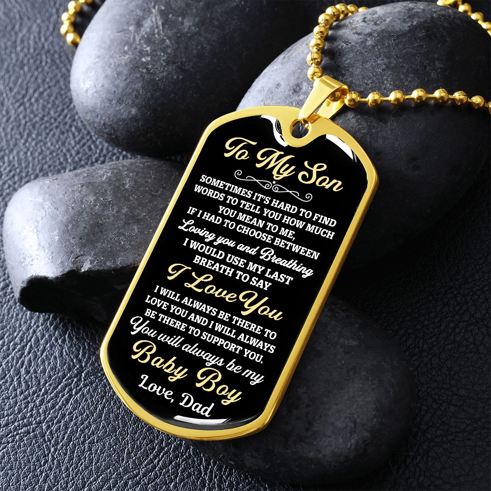 Bonus Son Gift | You Will Always Be My Baby Boy | Gifts for Son from Dad | Dog Tag Necklace