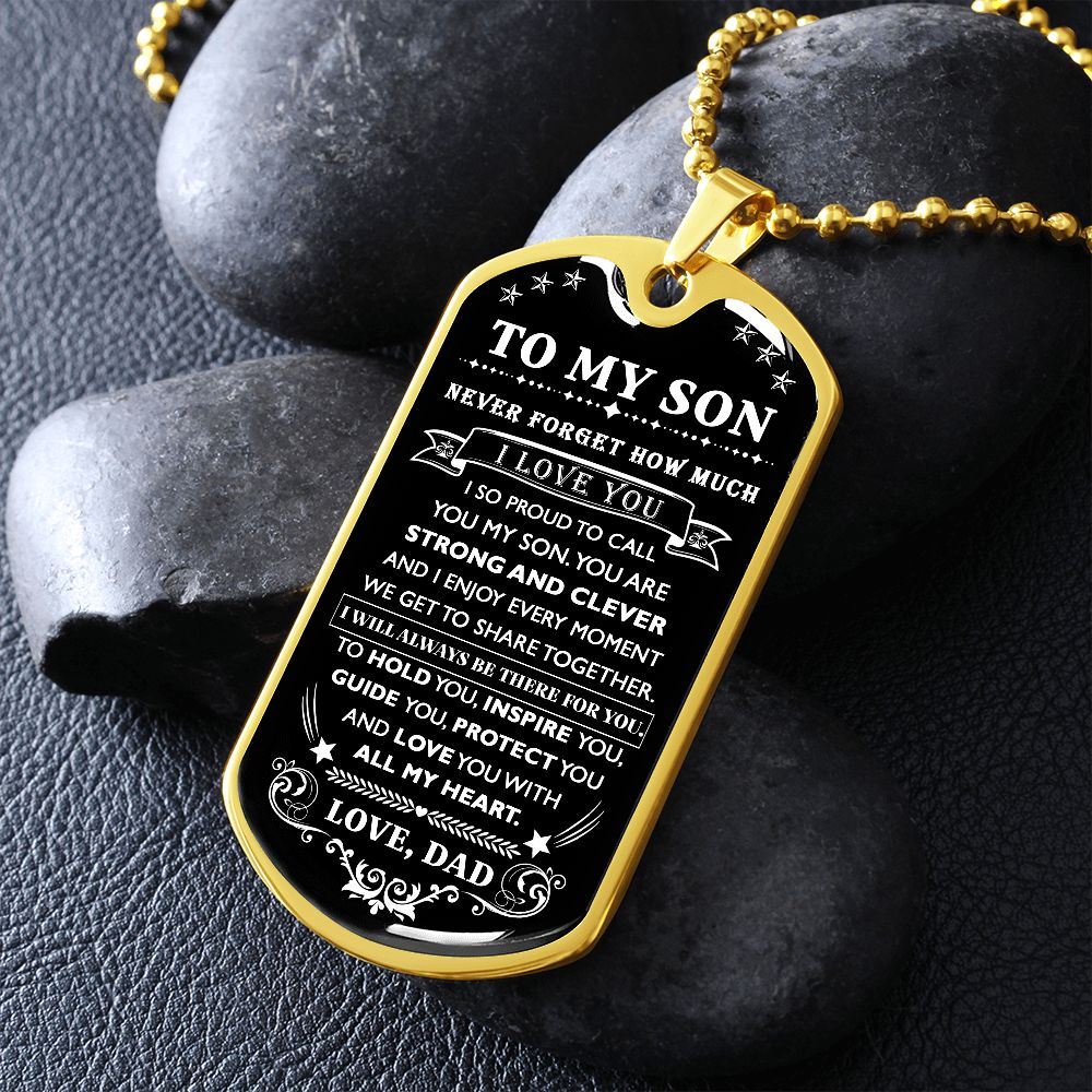 Proud To Call You My Son, Dog Tag Necklace Quotes Meaning Message, 18k Yellow Gold Gift For Son From Dad, Christmas Birthday Gift Ideas