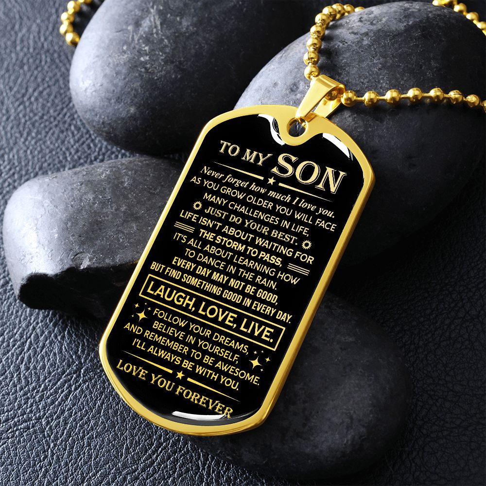 Son Laugh Love Live, Dog Tag Necklace, Gift for Son from Dad