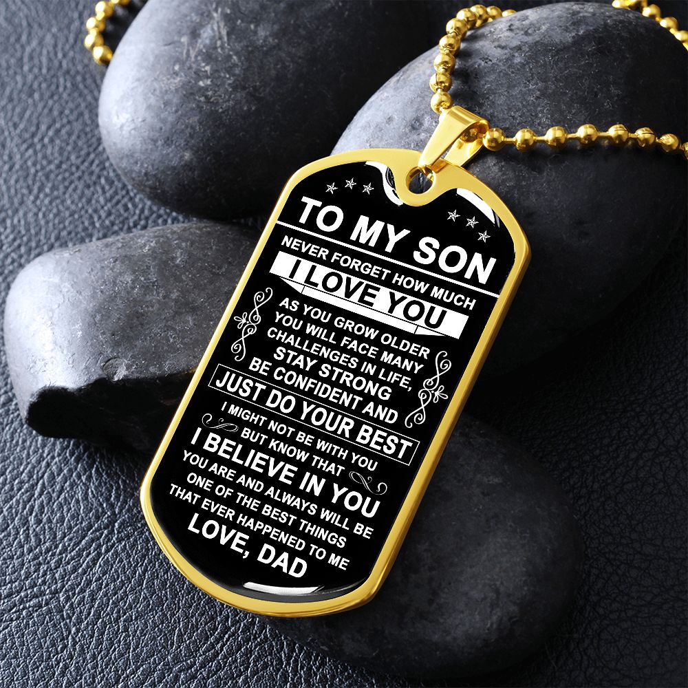 To My Son Gift From Dad | Just Do Your Best | Dog Tag Necklace Christmas Gift
