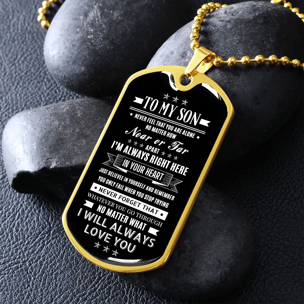 Son I'm Always Right Here, Dog Tag Necklace Meaning Message, 18k Yellow Gold Gift For Son From Dad, Best Christmas Birthday Gift Ideas