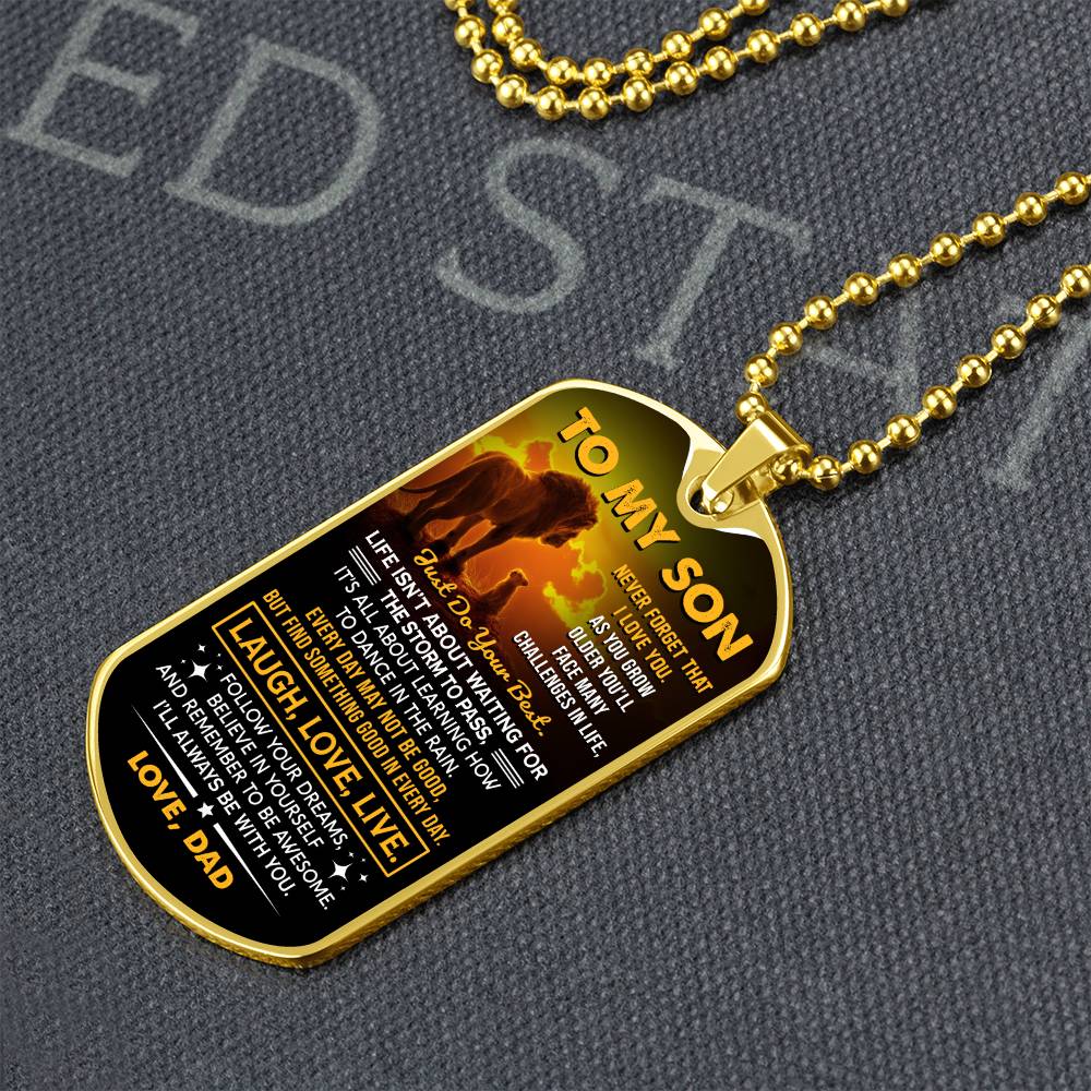 Laugh Love Live - Dog Tag Necklace - Unique Gift For Son From Dad