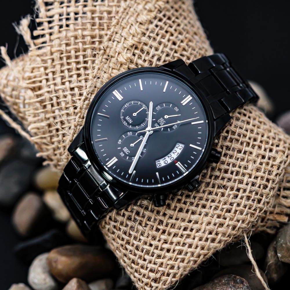 Son Journey In Life, Engraved Black Chronograph Watch, Gift for Son from Dad