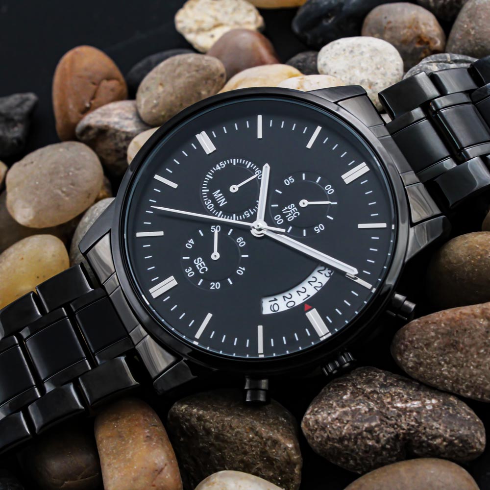 Son In My Heart, Engraved Black Chronograph Watch, Christmas Gift Idea for Son from Dad